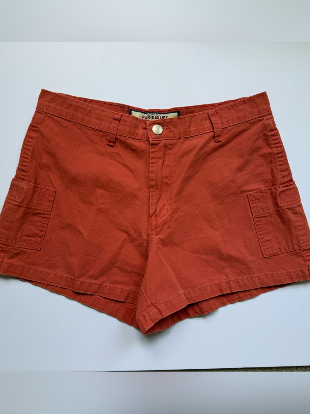 Vintage Paris Blues Rust Orange Cotton Cargo Shorts